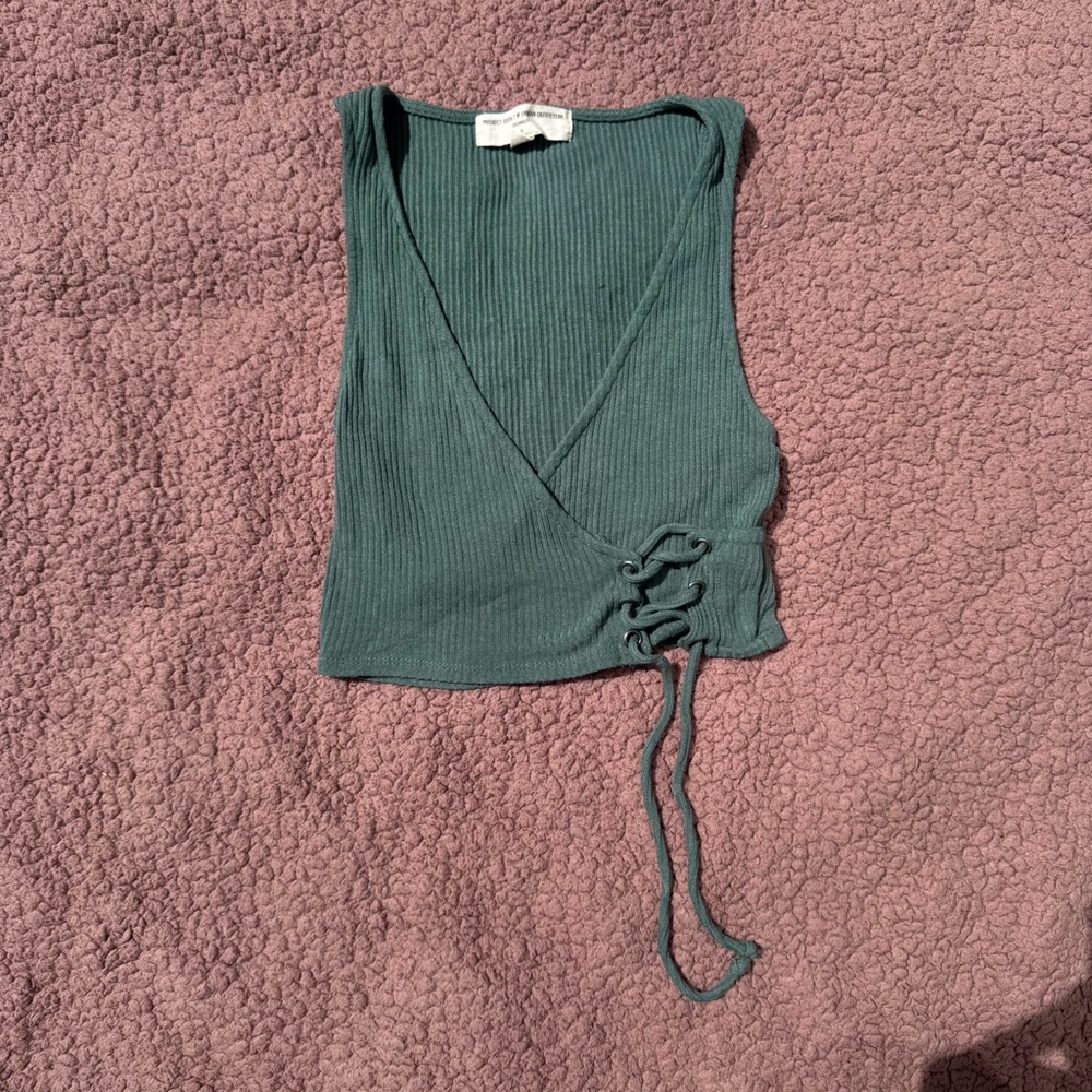 URBAN OUTFITTERS Teal Ribbed Wrap Tank Top